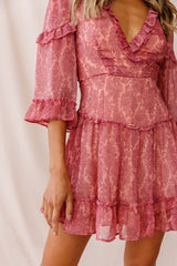 Albany Lace Up Back Frill Dress Pink