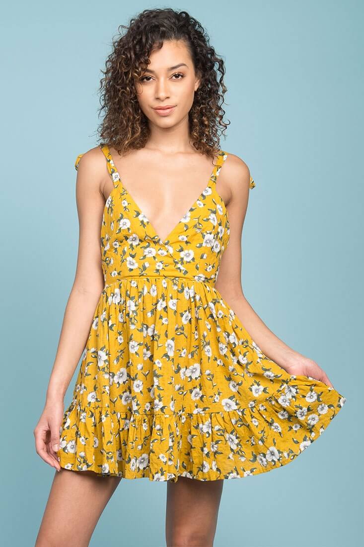 Elin Ruffled Casual Fall Dress Yellow
