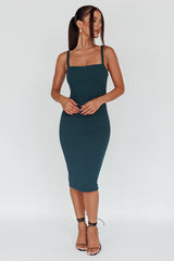 Georgia Square Neckline Midi Dress Forest Green