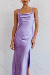 Well Versed Pleated Bust Front Split Dress Lavender