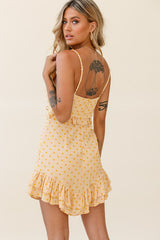 Lady Marmalade String Tie Bust Frill Dress Spotty Yellow
