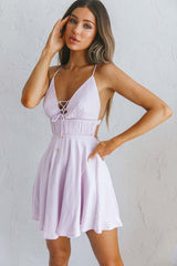 Oleander Lace-Up Bust Tied Back Satin Mini Dress Blush