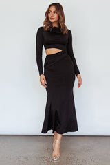 Rajah Long Sleeve Cut-Out Midi Dress Black
