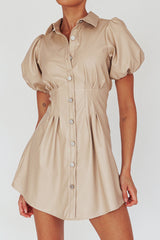 Zurich Pleated Waist Shirt Dress Faux Leather Nude