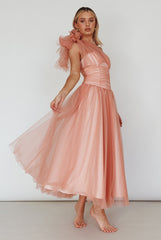 Let's Elope Bow Shoulder Midi Dress Lipstick