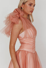 Let's Elope Bow Shoulder Midi Dress Lipstick