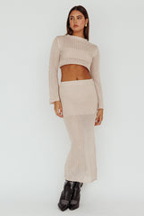 Bayside Crochet Midi Skirt Beige