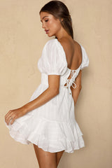 First Light Puff Sleeve Ruffle Dress White