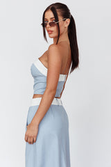 In My Era Front Split Midi Skirt Washed Blue