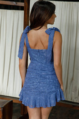 Neriah Tied Shoulder Lace Mini Dress Blue