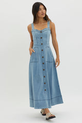 Laureen Pocket Maxi Dress Denim Blue