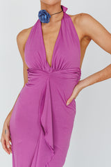 Zaphirah Halterneck Ruffle Dress Magenta