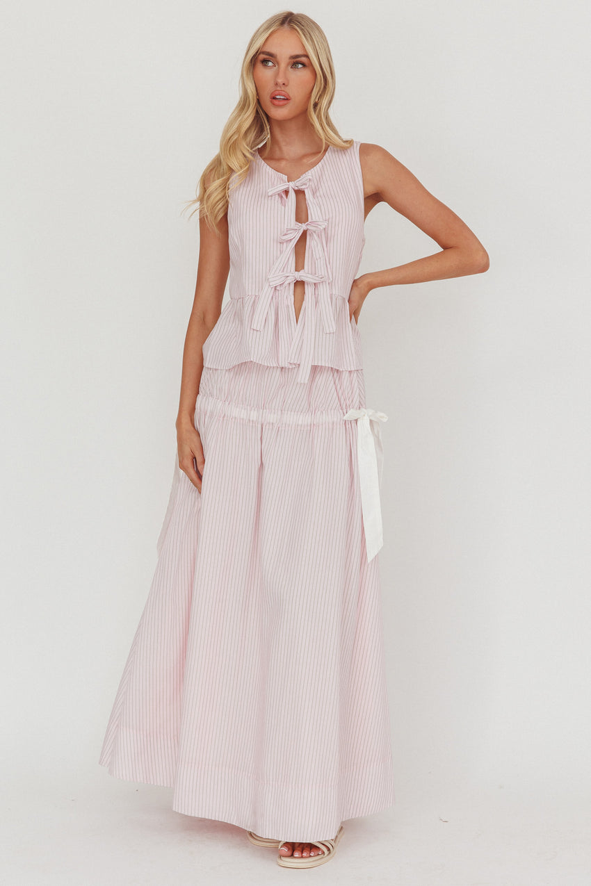 Salty Sea Side Bow Maxi Skirt Blush Stripe