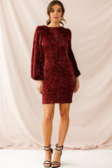 Tinsel Long Sleeve Sequin Mini Dress Plum