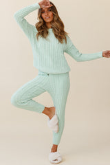 Kansas Cable Knit Fitted Pants Green