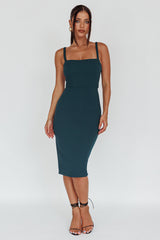 Georgia Square Neckline Midi Dress Forest Green