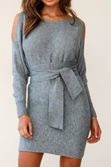 Sorry, Honey Cold Shoulder Knit Dress Grey