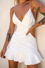 Chicago Pleated Bust Cami Strap Dress White