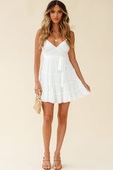 Jocelyn Cami Strap Waist Tie Frill Dress White
