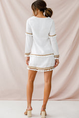 Leticia Tassel Trim Shift Dress White