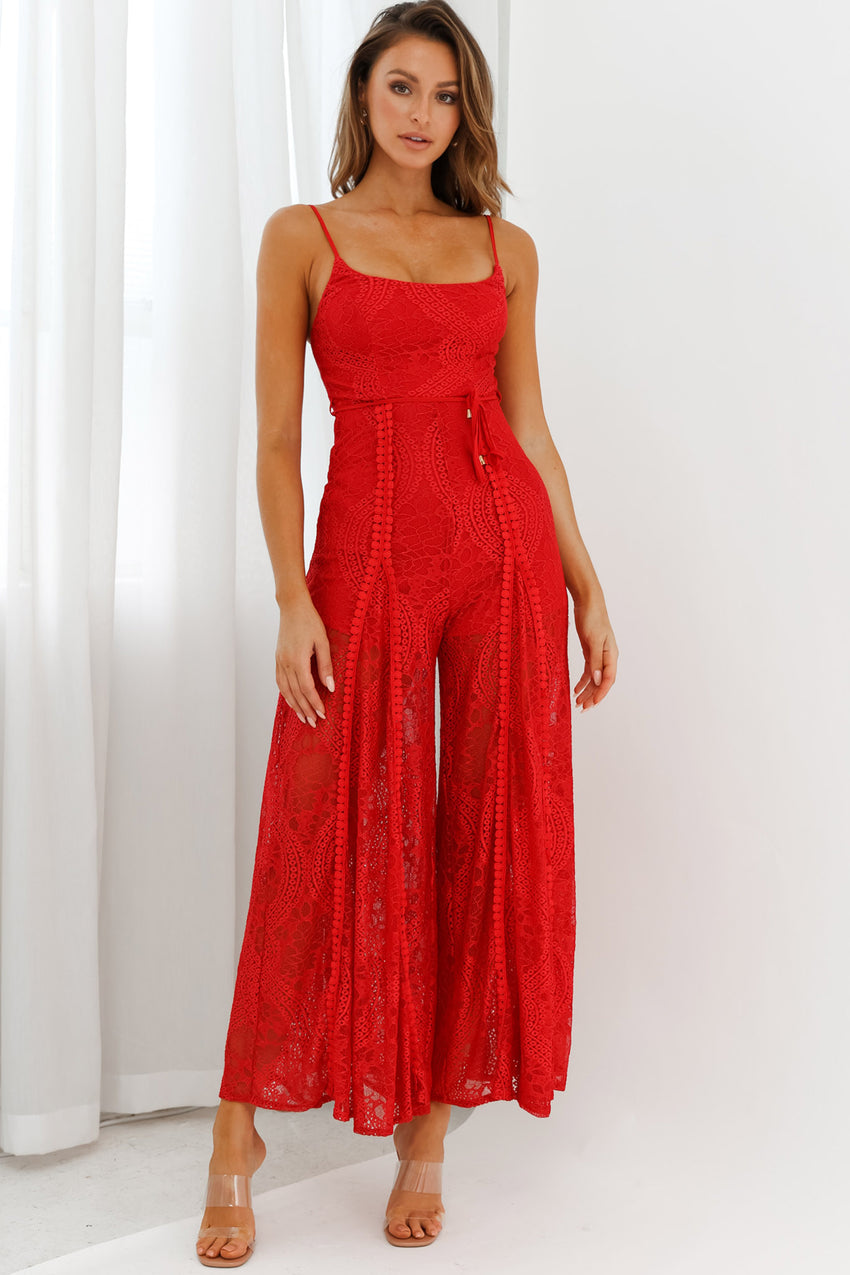 Palm Springs Lace Jumpsuit Red