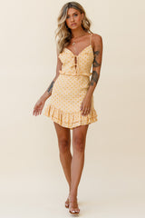 Lady Marmalade String Tie Bust Frill Dress Spotty Yellow