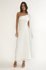 Zorina One-Shoulder Drape Maxi Dress Silver