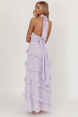 Flirt Frill Trim Halter Maxi Dress Lilac