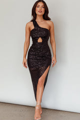 Nights In Milan One-Shoulder Sequin Maxi Dress Black
