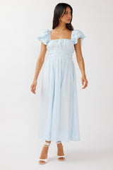 Rose Meadow Puffed Sleeve Midi Dress Blue