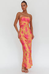 City Of Stars Strapless Maxi Dress Floral Orange