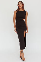 Emille Cut-Out Split Midi Dress Black