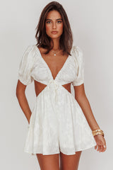 See The Light Puff Sleeves Romper Ivory