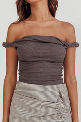 Teri Rolled Off-Shoulder Top Charcoal