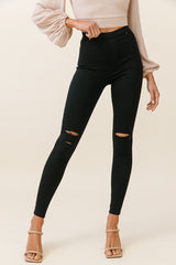 Charleston High-Waisted Ripped Detail Skinny Leg Pants Black
