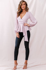 Macy Fit & Flare Wrap Top Mauve