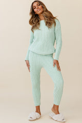 Kansas Cable Knit Fitted Pants Green
